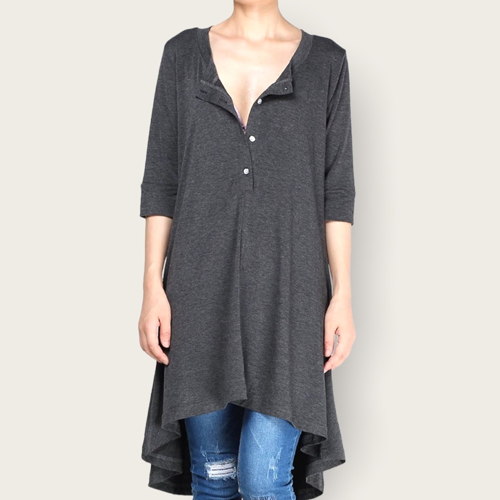 Mordenmiss Women's Half Sleeve High Low Loose Tunic Tops Casual Tee Shirt